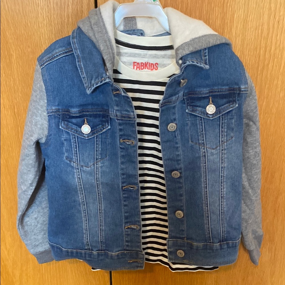 FabKids Blue Denim Jacket with Gray Sleeves